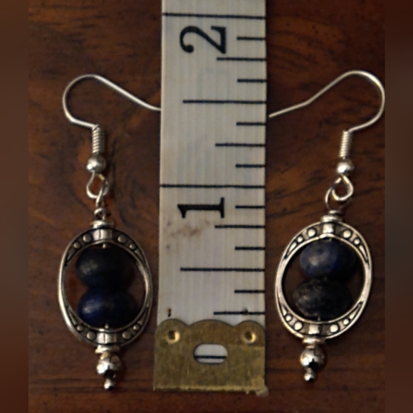 Elegant Handmade Silver And Lapis Lazuli Beaded Earrings - Picture 4 of 10